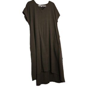 Lands' End Olive Green V-Neck High-Low Midi Dress - Size Large